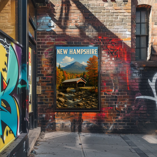 New Hampshire Covered Bridge Autumn Foliage Scenic Travel Poster Travel Poster