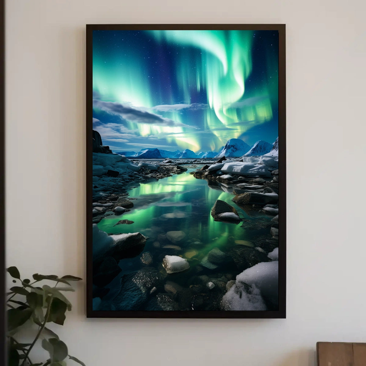Aurora Borealis Over Icy Landscape Poster