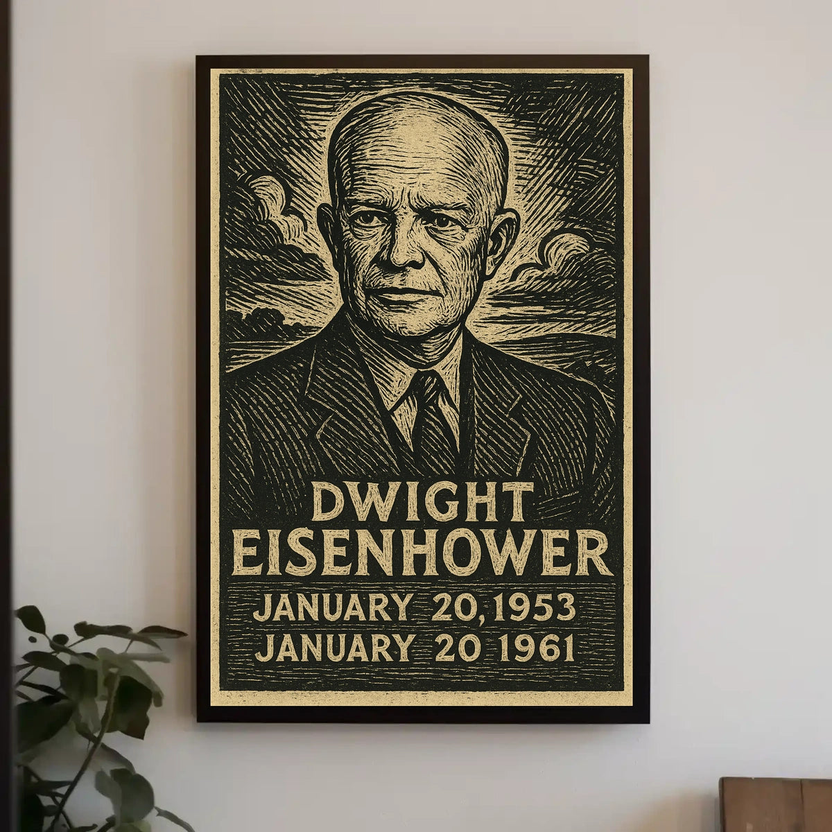 Dwight Eisenhower Vintage Linocut Portrait Poster