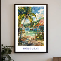 Honduran Coastal Village Serene Watercolor Art Travel Poster PosterGoat