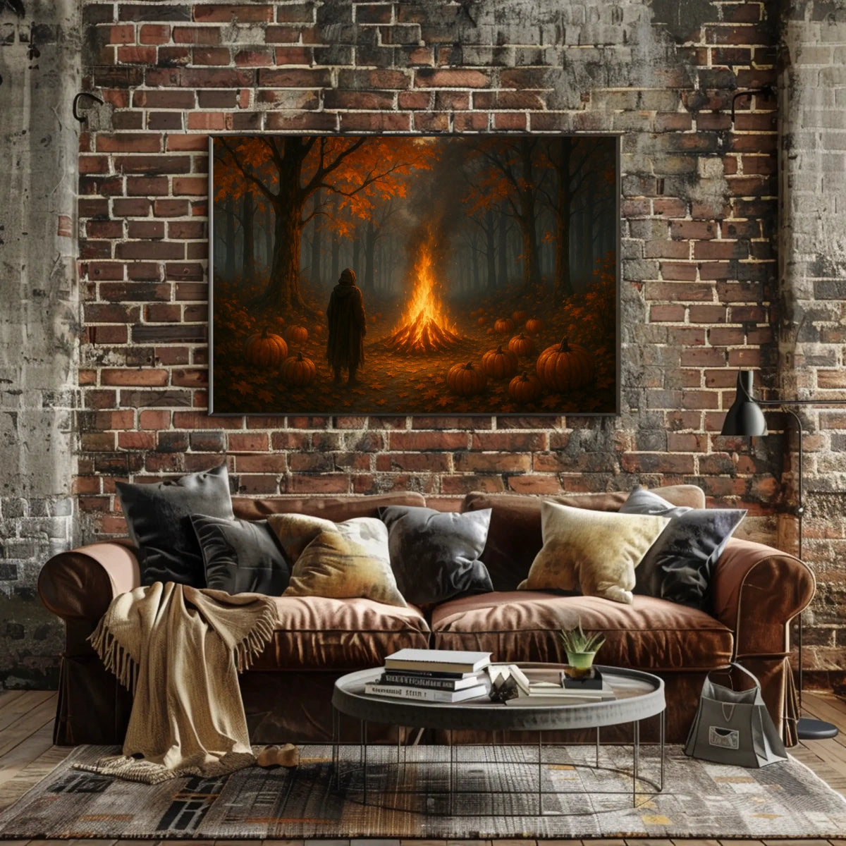 Autumn Bonfire Woods Watercolor Cozy Poster