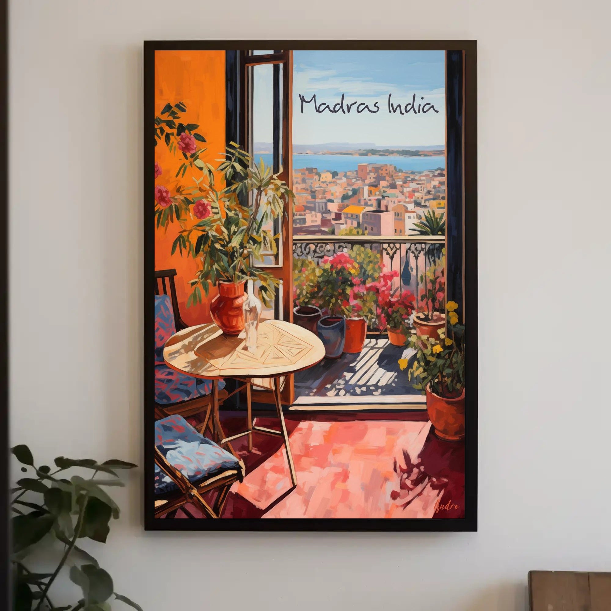Madras India Balcony View with Cozy Seating Poster