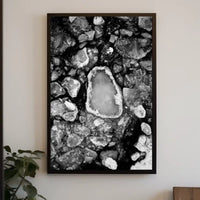 Stark Black and White Abstract Ice Formation Poster