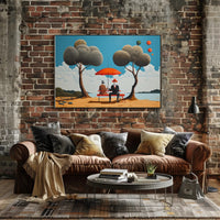 Whimsical Outdoor Scene with Suited Figures - Artistic Poster