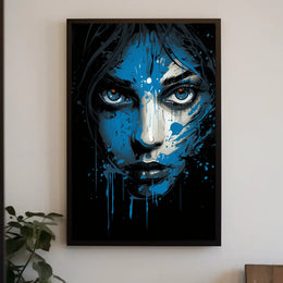 Intense Blue Gaze Abstract Portrait Art Poster