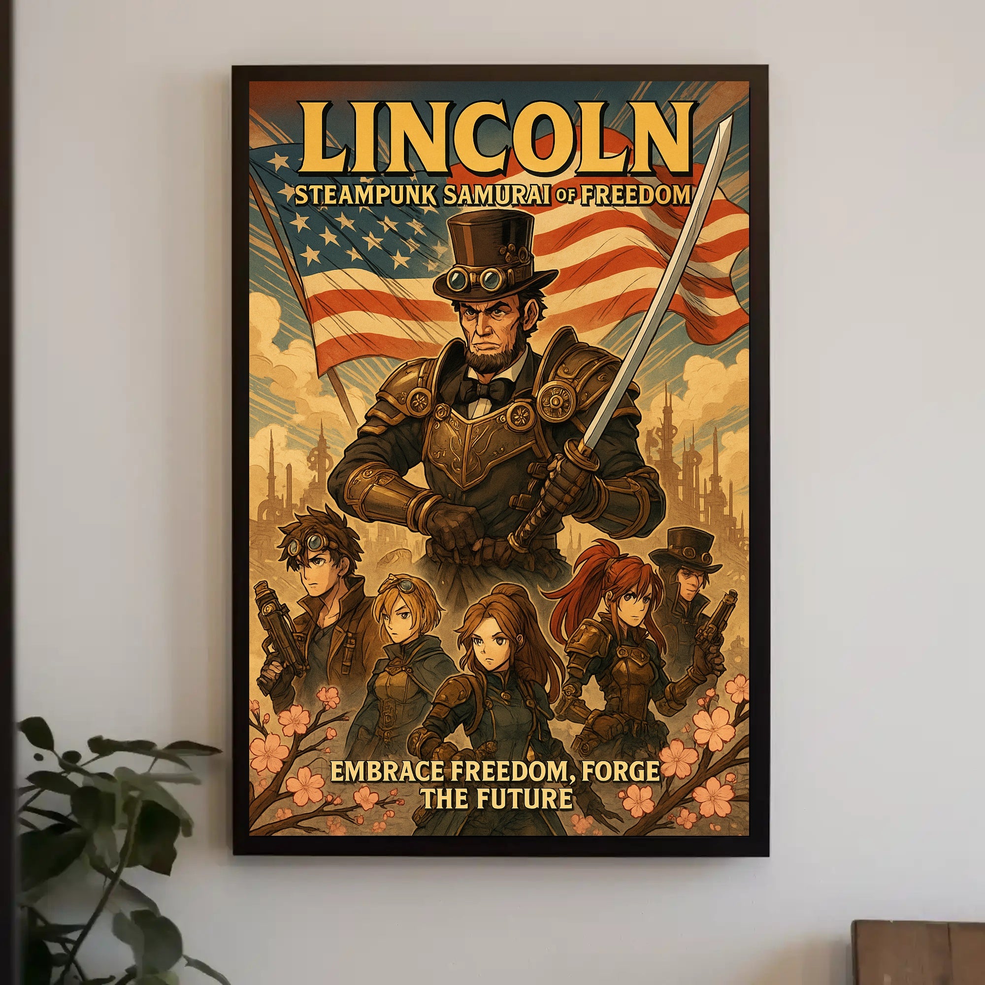 Lincoln Steampunk Samurai Of Freedom Poster
