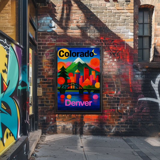 Denver Colorado Abstract Skyline Sunset Travel Poster