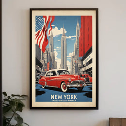 New York City Skyline Travel Poster Vintage Wall Art