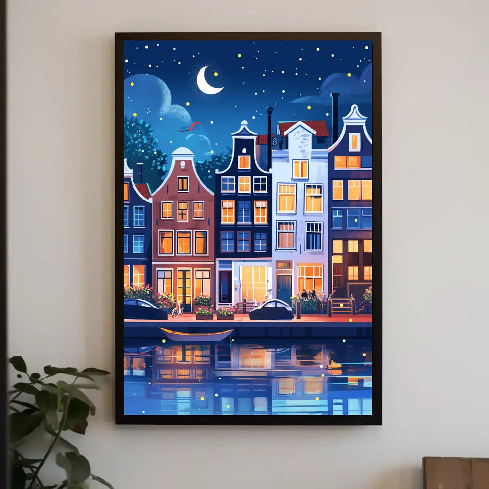 Enchanting European Nightscape: Whimsical Canal Poster