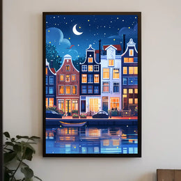Enchanting European Nightscape: Whimsical Canal Poster