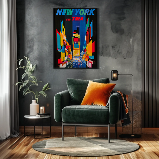 1960s New York Times Square TWA Vintage Style Travel Poster