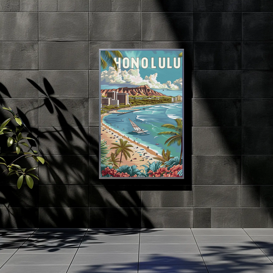 Honolulu Vintage Poster Diamond Head View