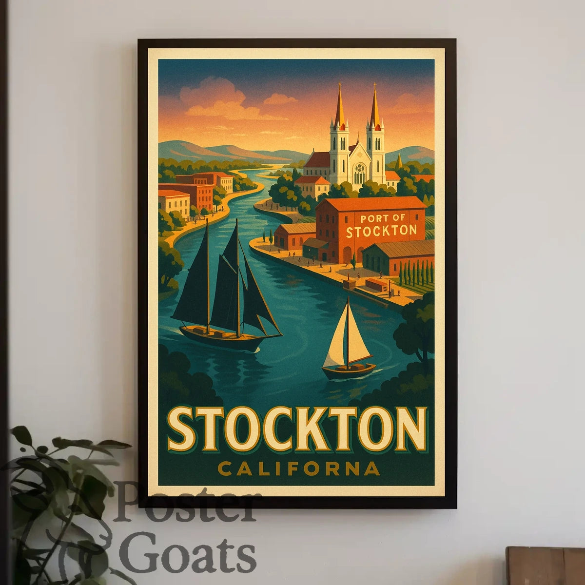 Port of Stockton Vintage Art Travel Poster