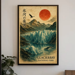Glacier Bay National Park Vintage Glaciers Red Sun Poster