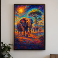 Majestic Elephants Safari Art Poster: Vibrant Landscape