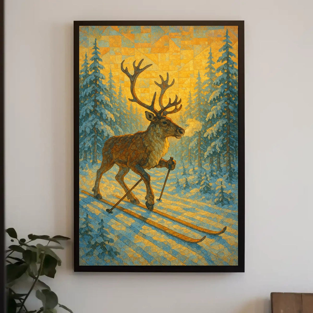 Skiing Reindeer Adventure Poster