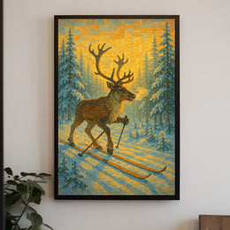 Skiing Reindeer Adventure Poster