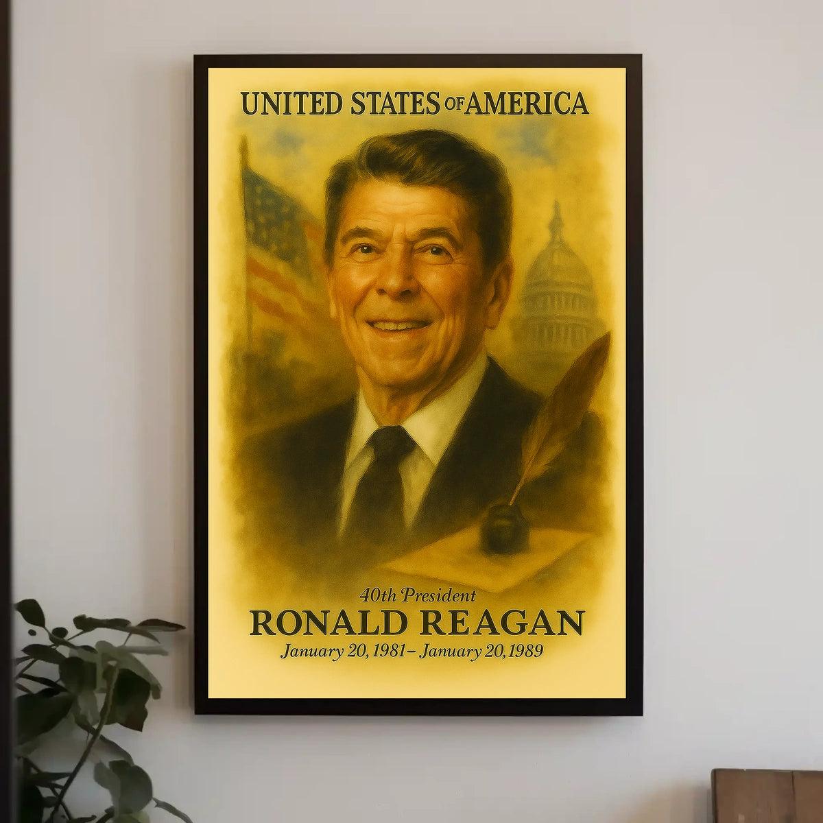 Ronald Reagan 40th President of the United States Vintage Watercolor Poster