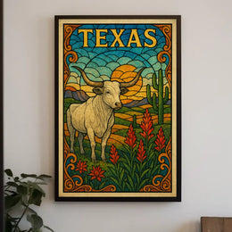 Texas Stained Glass Landscape Poster