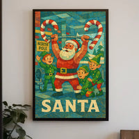 Santa's Festive Workout Vintage Christmas Poster