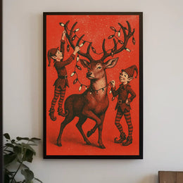Festive Reindeer And Elves Poster