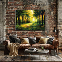 Golden Sunlit Forest: Impressionist Autumn Landscape Poster