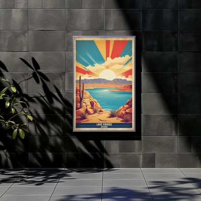 Lake Havasu Arizona Sunset Canyon Water View Vintage Travel Poster