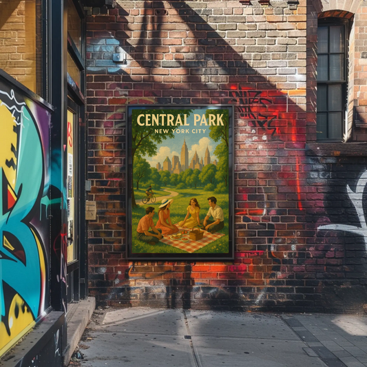 Central Park New York City Picnic Scene Vintage Poster