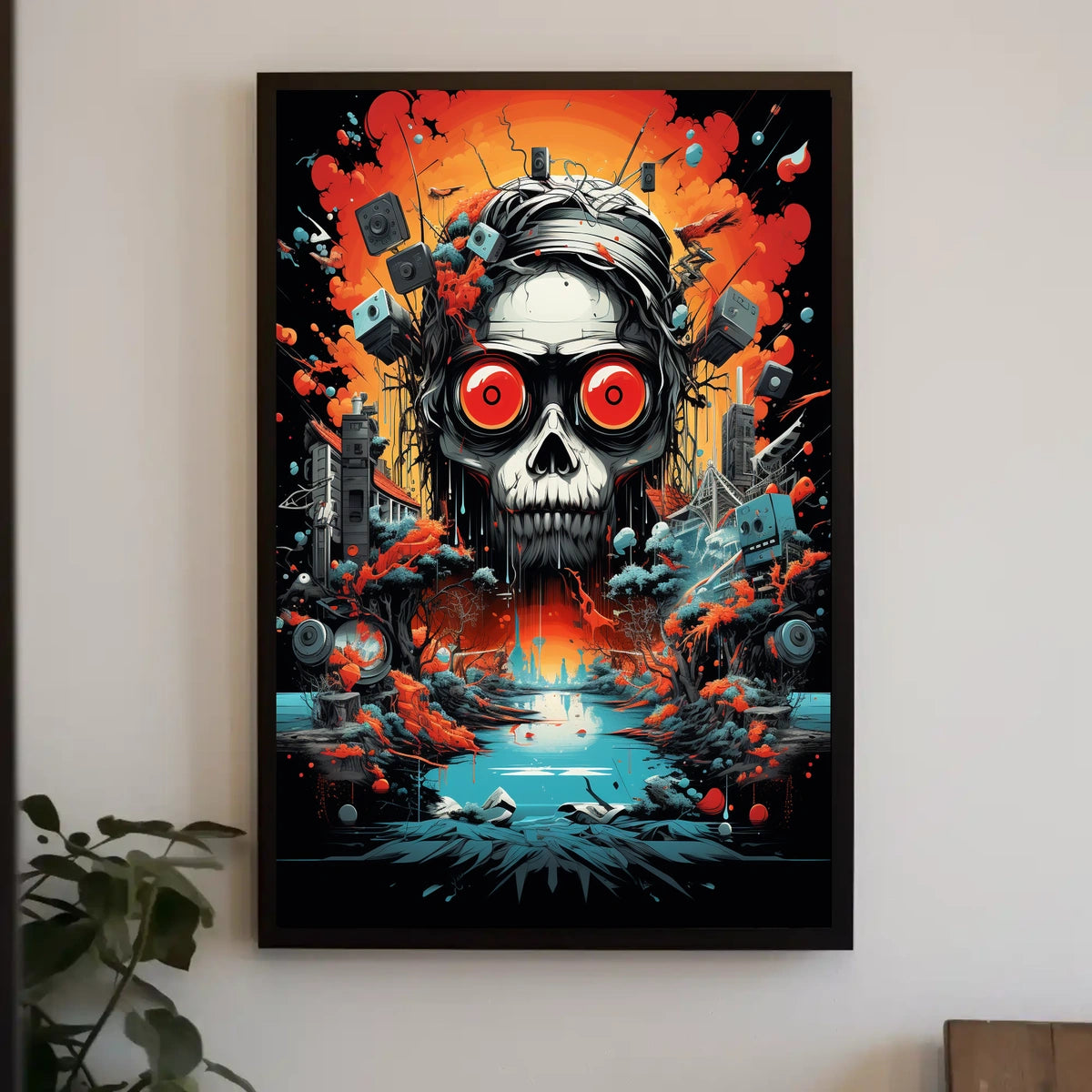 Psychedelic Skull with Industrial Chaos Abstract Artistic Poster