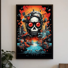 Psychedelic Skull with Industrial Chaos Abstract Artistic Poster