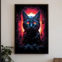 Fiery-Eyed Cosmic Cat Surreal Art Poster