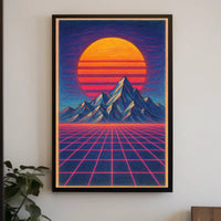 Retro-Futuristic Neon Landscape Poster - Futuristic Sci-Fi Poster