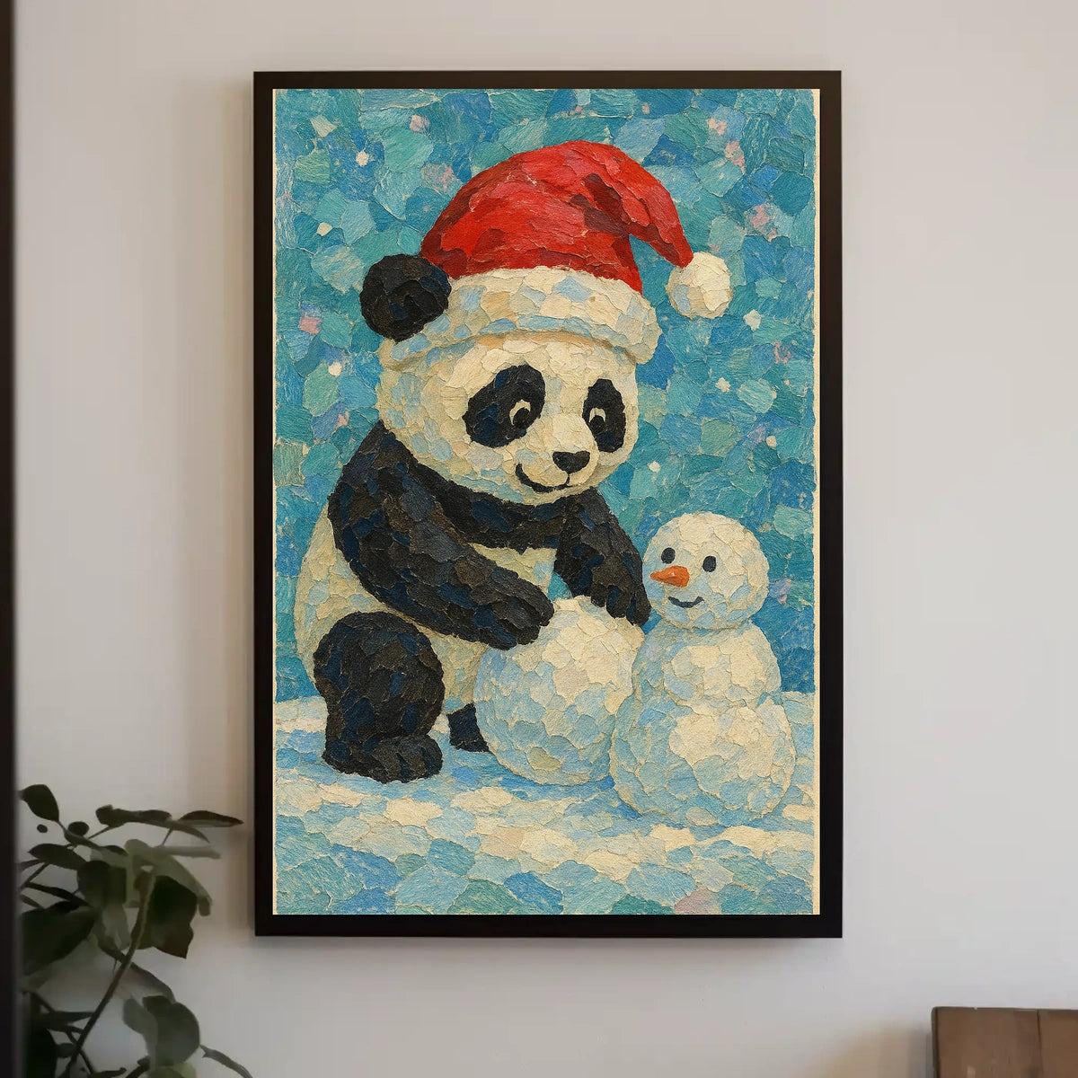 Festive Panda and Snowman Poster