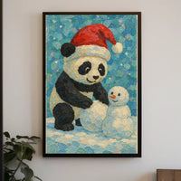 Festive Panda and Snowman Poster
