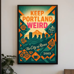 Portland Oregon Vintage Skyline Poster with Local Icons