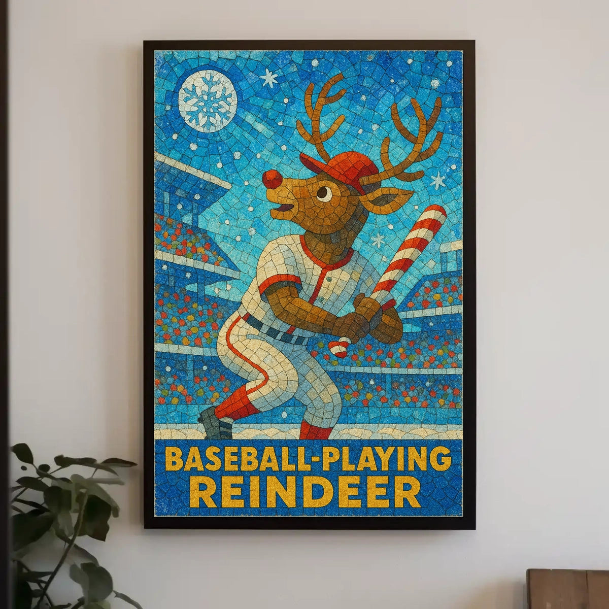 Baseball-Playing Reindeer Poster