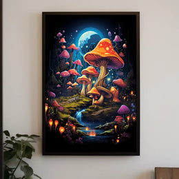 Enchanted Moonlit Mushroom Fantasy Art Poster
