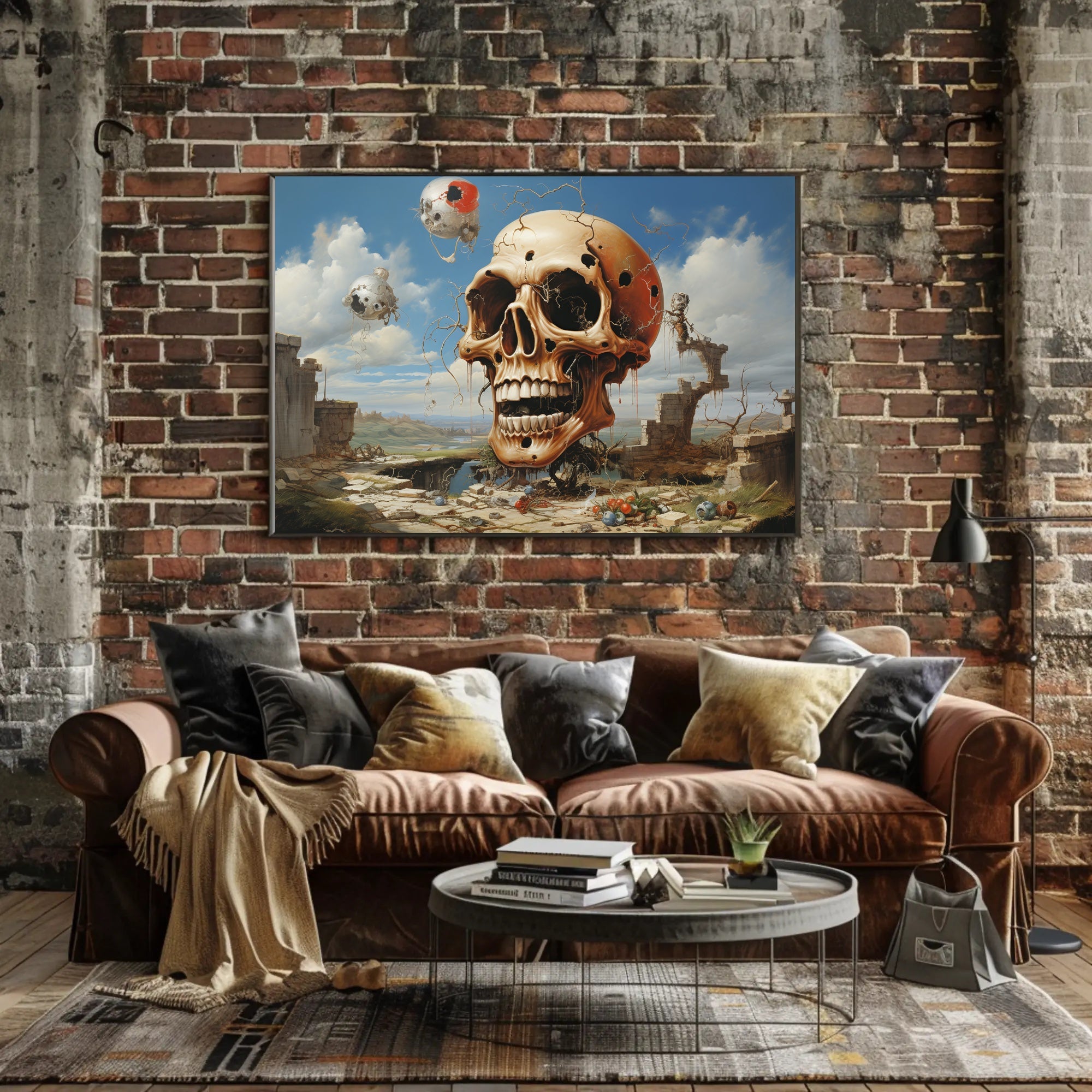 Eerie Skull Landscape Under A Futuristic Sci-Fi Poster