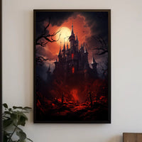 Haunted Castle Under Blood Moon Poster PosterGoat