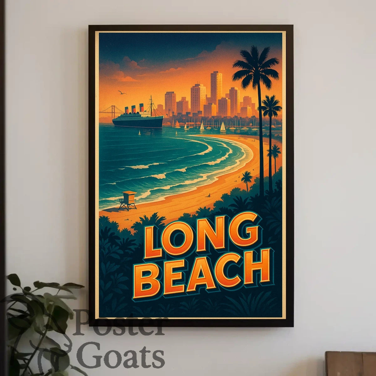 Long Beach Sunset Skyline Travel Poster