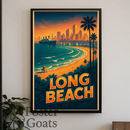 Long Beach Sunset Skyline Travel Poster