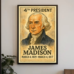 James Madison 4th President of the United States Exaggerated Cartoon Sketch Poster