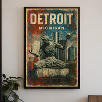 Spirit Detroit Cityscape Vintage Travel Poster