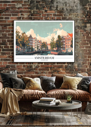 Amsterdam Canal Houses Scenic Travel Poster