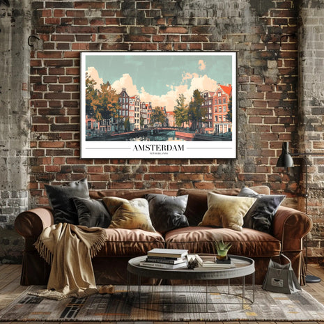 Amsterdam Canal Houses Scenic Travel Poster
