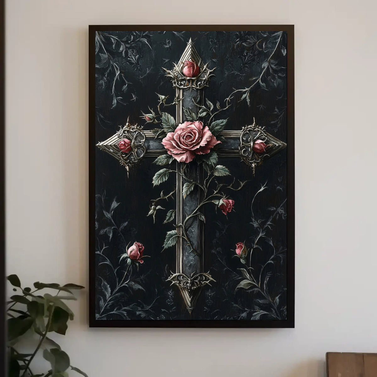 Gothic Cross With Roses Poster