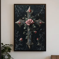 Gothic Cross With Roses Poster