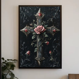 Gothic Cross With Roses Poster