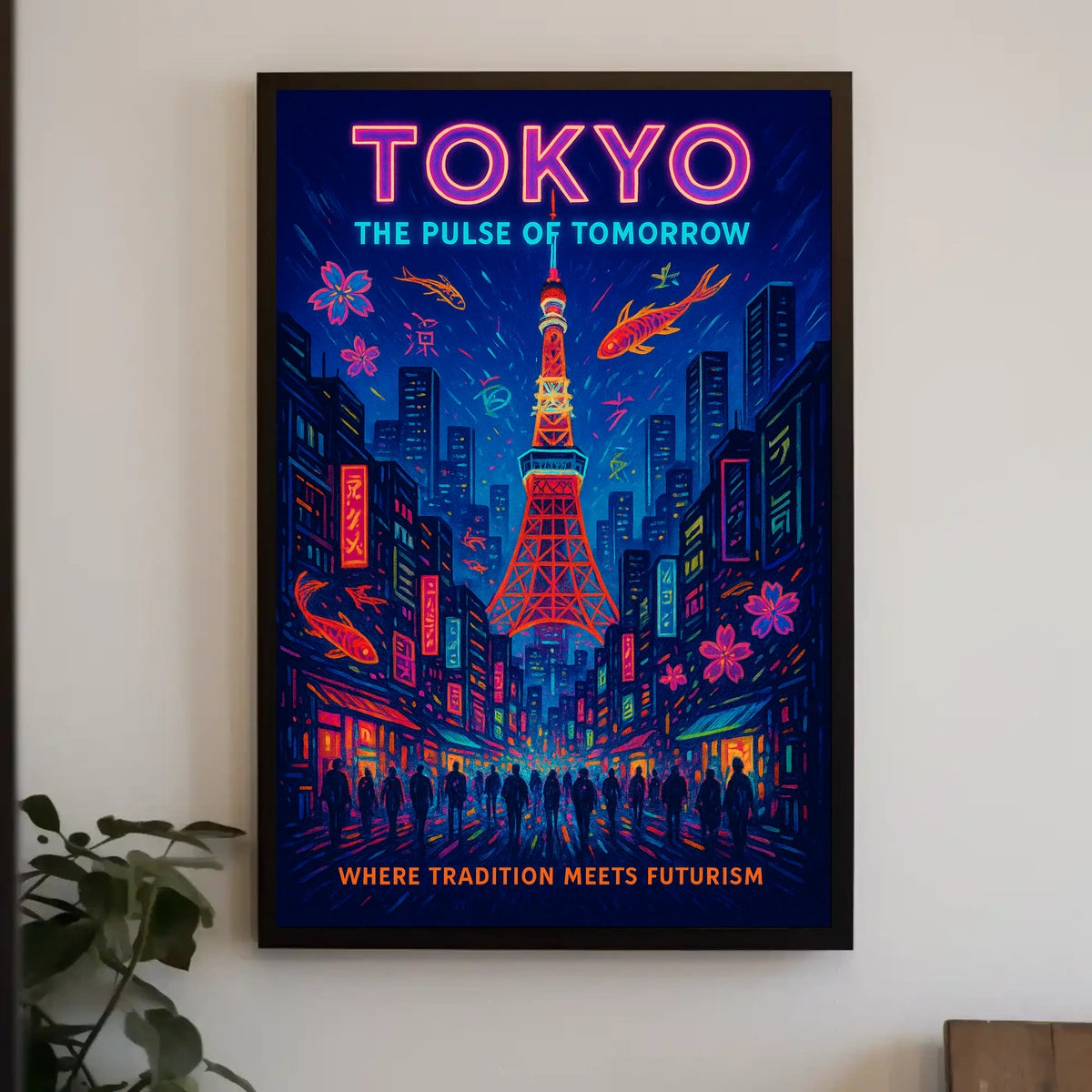 Tokyo Cityscape Neon Tradition Futurism Poster