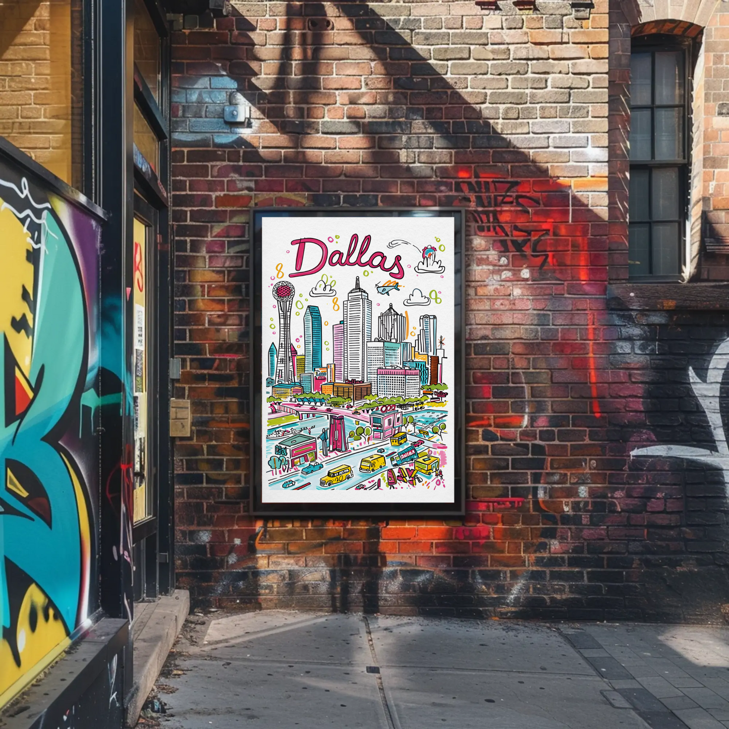 Dallas Texas Urban Skyline Colorful Cityscape Travel Poster